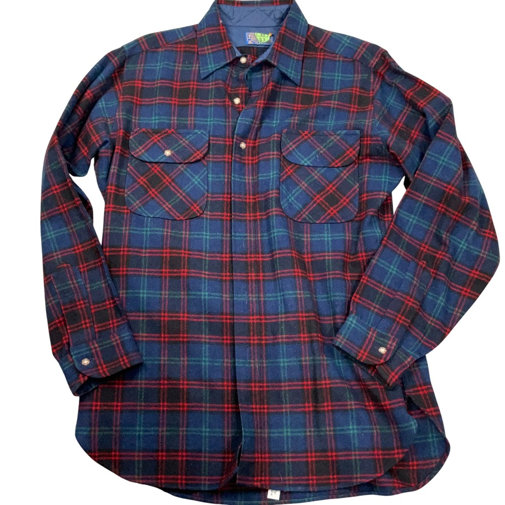 Pendleton Shirt Mens M Blue Red Home Tartan Plaid Flannel USA VTG